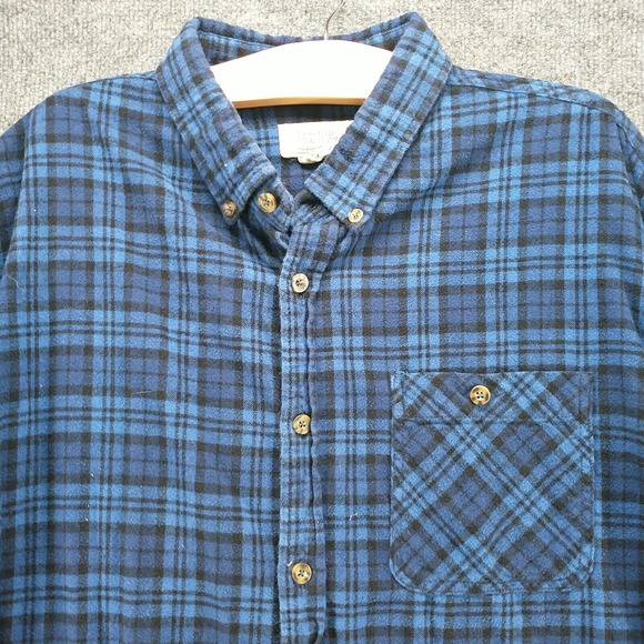 Boston Traders Men's Flannel Button-Down Shirt Blue Black XXL Plaid 100% Cotton - Picture 3 of 12